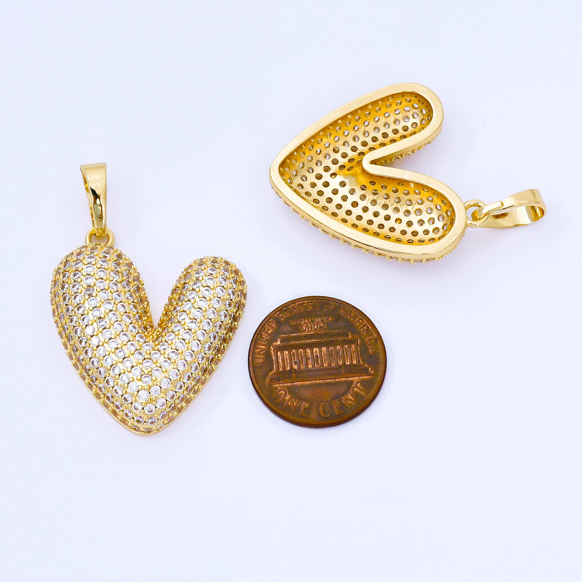 24K Gold Filled 30mm Micro Paved CZ Chubby Heart Pendant | AA1664