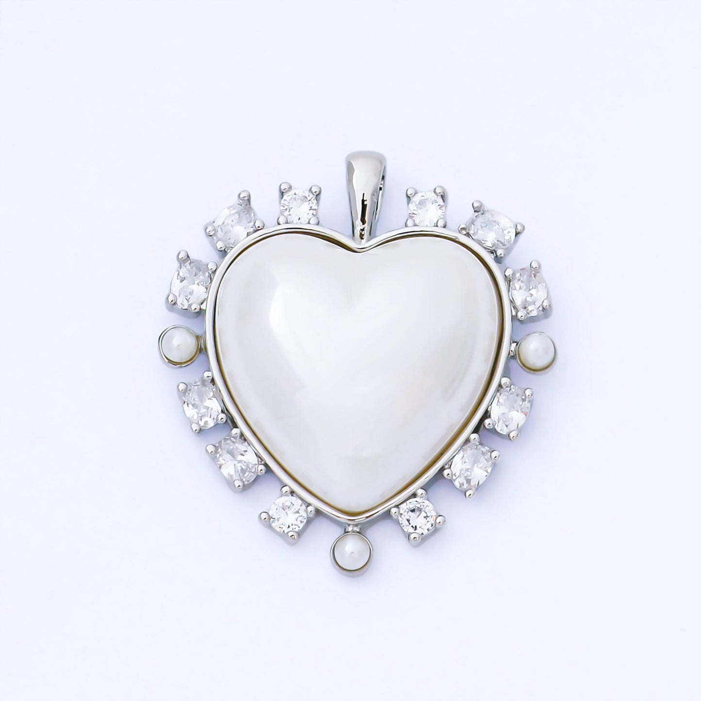 24K Gold Filled 35mm Shell Pearl CZ Cluster Outline Pendant in Gold & Silver | AA-1658, AA-1689