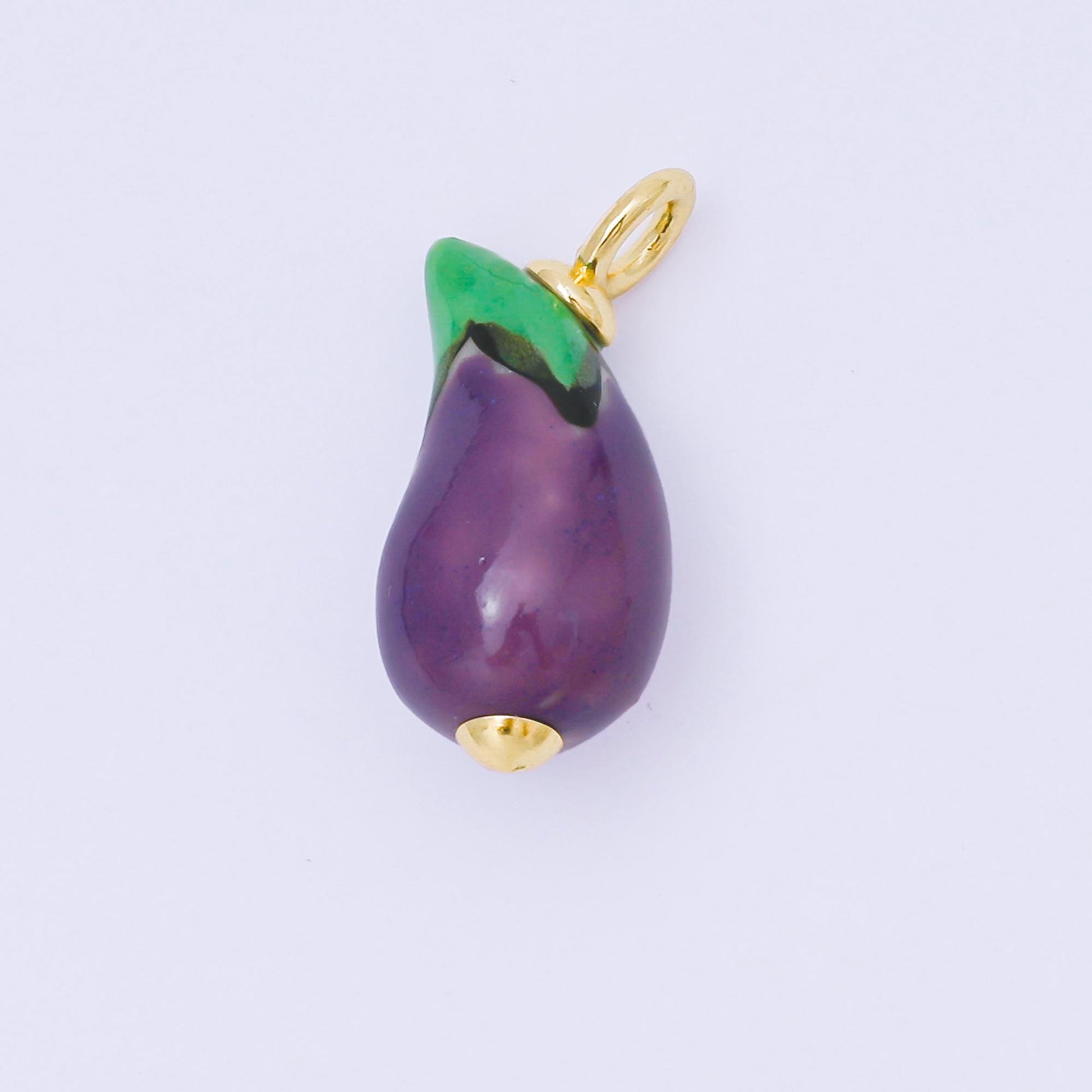 14K Gold Filled 25mm Eggplant Vegetable Ceramic Drop Pendant | AF-1304