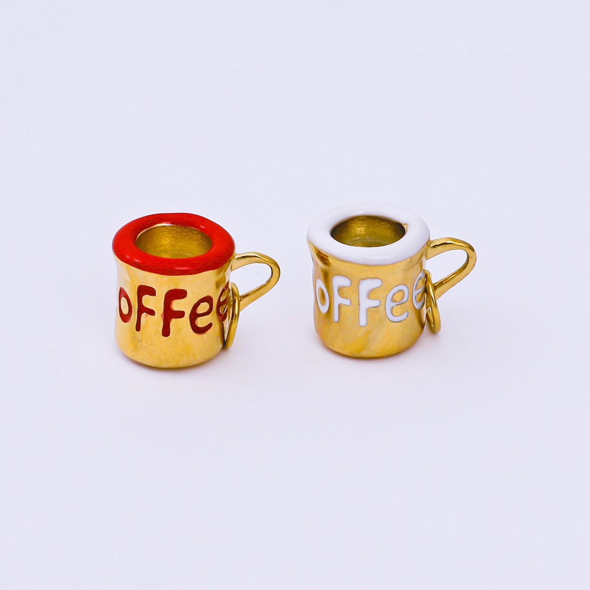 Stainless Steel 10mm Red, White Enamel Coffee Mug Cup 3D Multidimensional Charm | J571