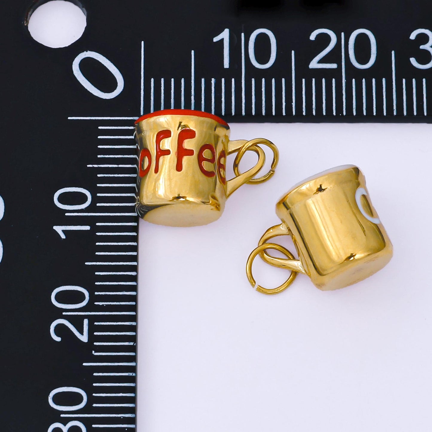 Stainless Steel 10mm Red, White Enamel Coffee Mug Cup 3D Multidimensional Charm | J571
