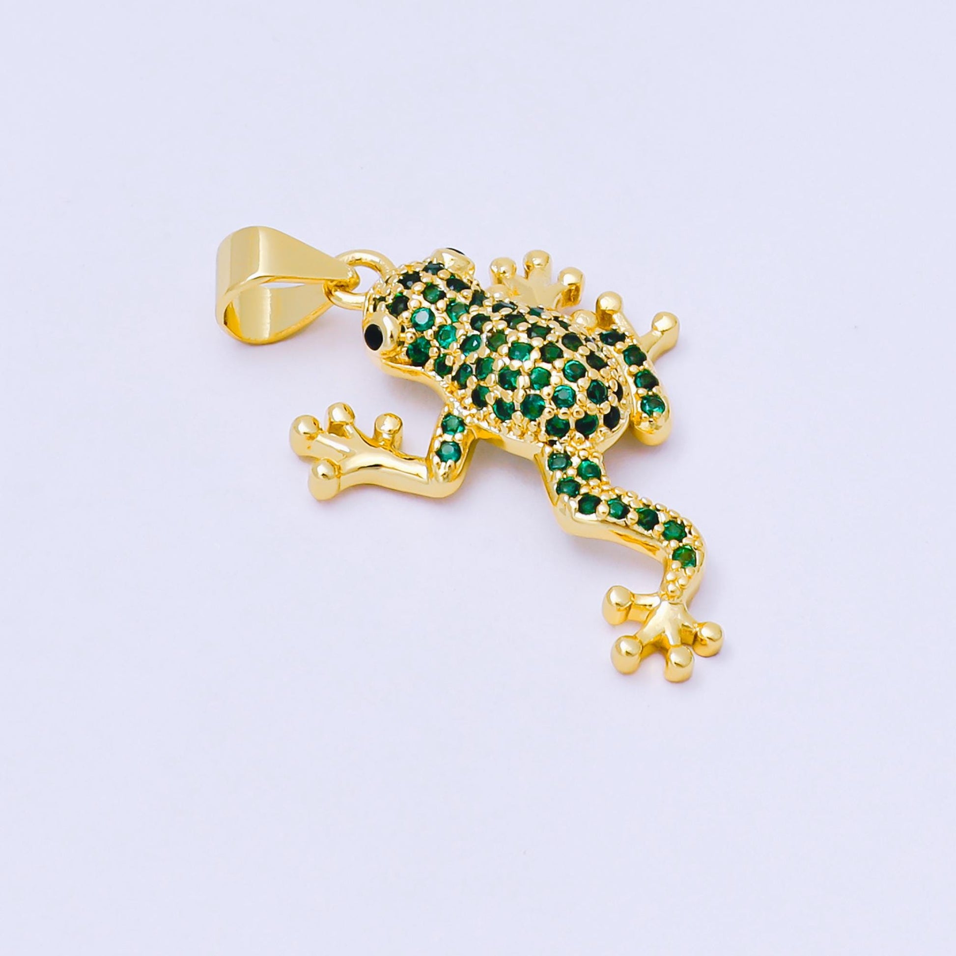 24K Gold Filled 25mm Green Micro Paved CZ Bell Frog Pendant | AA1621