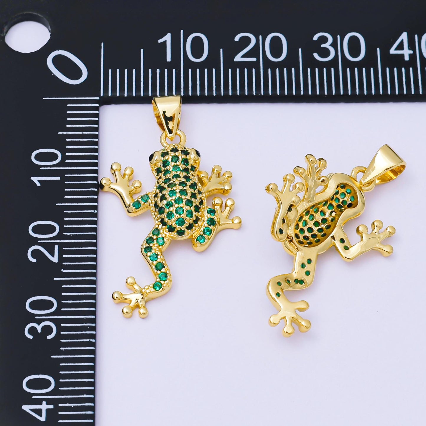 24K Gold Filled 25mm Green Micro Paved CZ Bell Frog Pendant | AA1621