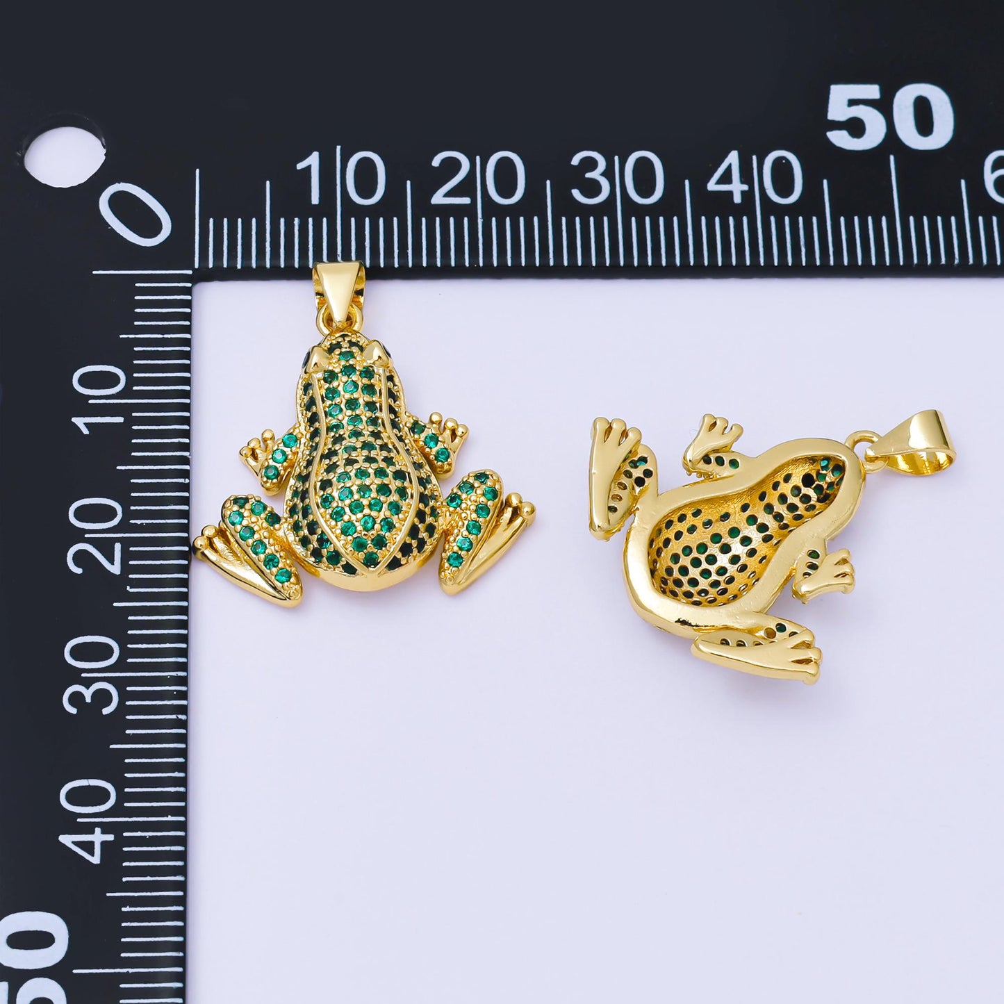 24K Gold Filled 22mm Green Micro Paved CZ Toad Frog Animals Pendant | AA1623