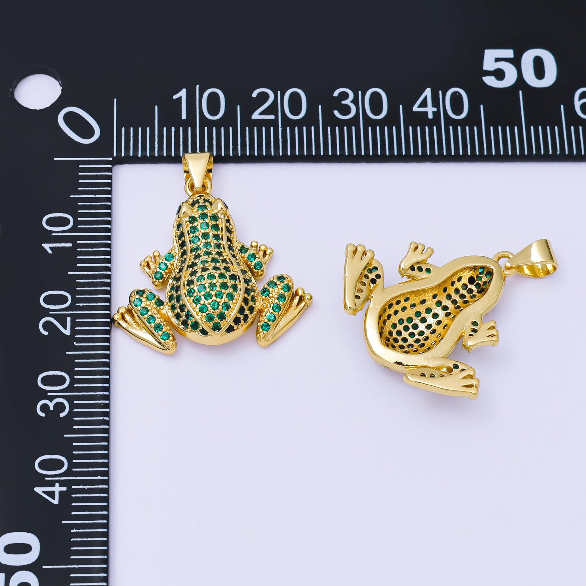 24K Gold Filled 22mm Green Micro Paved CZ Toad Frog Animals Pendant | AA1623