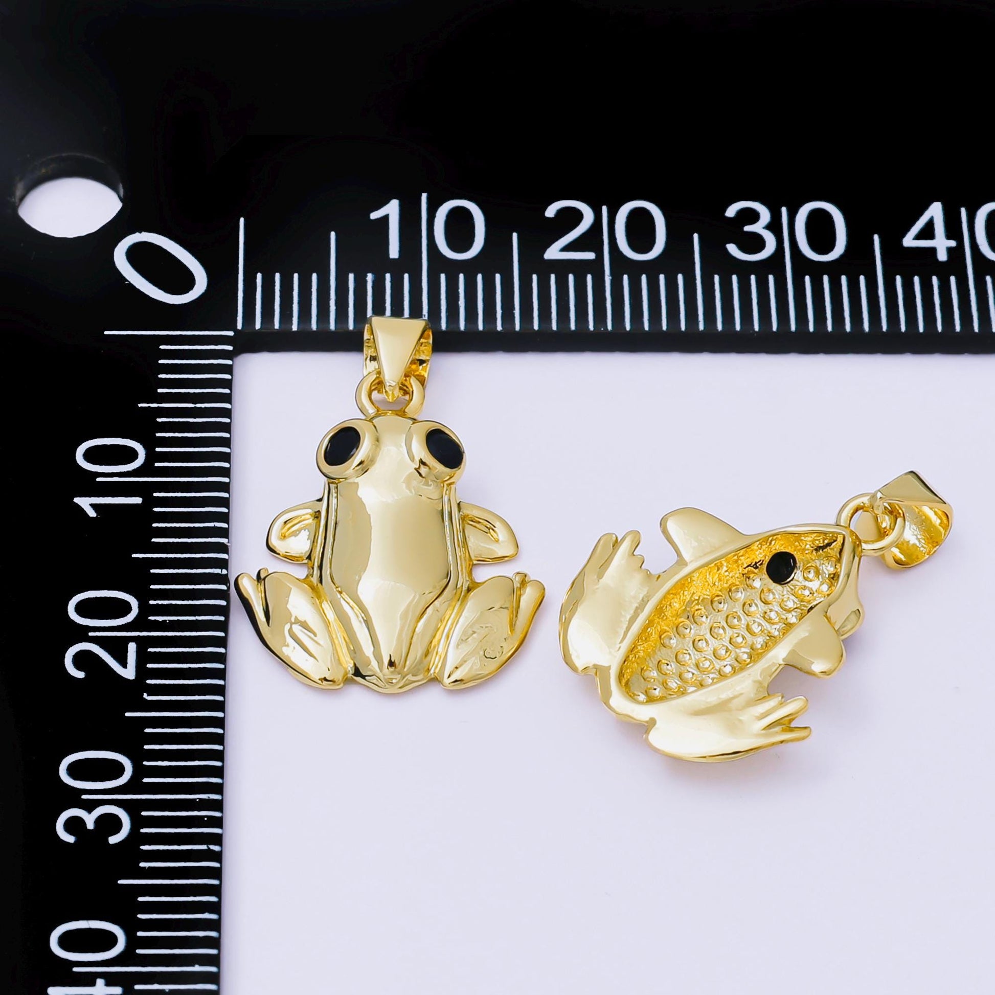 24K Gold Filled 22mm Black Round CZ Dainty Frog Animals Pendant | AA1624