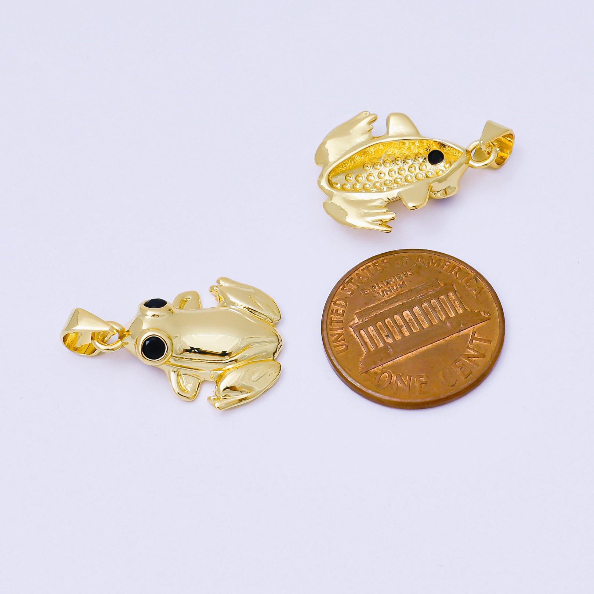 24K Gold Filled 22mm Black Round CZ Dainty Frog Animals Pendant | AA1624
