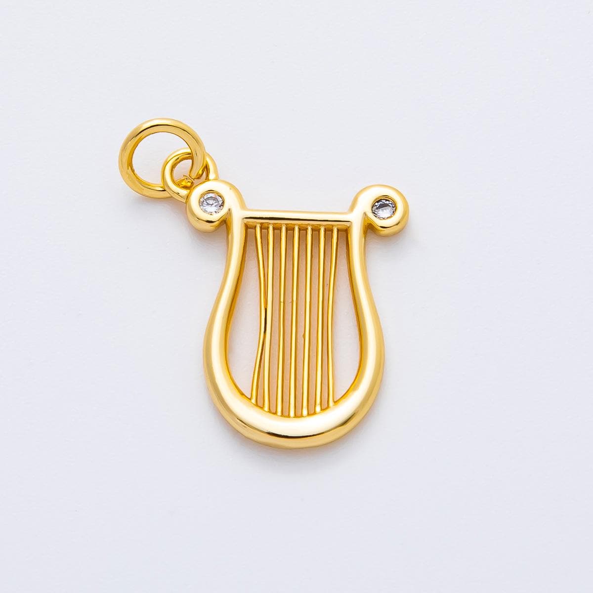 18K Gold Filled 21mm CZ Harp Musical Instrument Charm in Gold & Silver | AF1357