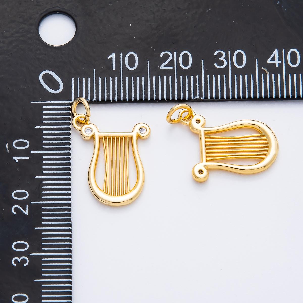 18K Gold Filled 21mm CZ Harp Musical Instrument Charm in Gold & Silver | AF1357