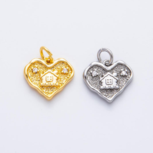 18K Gold Filled 15mm CZ House Home Molten Heart Charm in Gold & Silver | AF1358