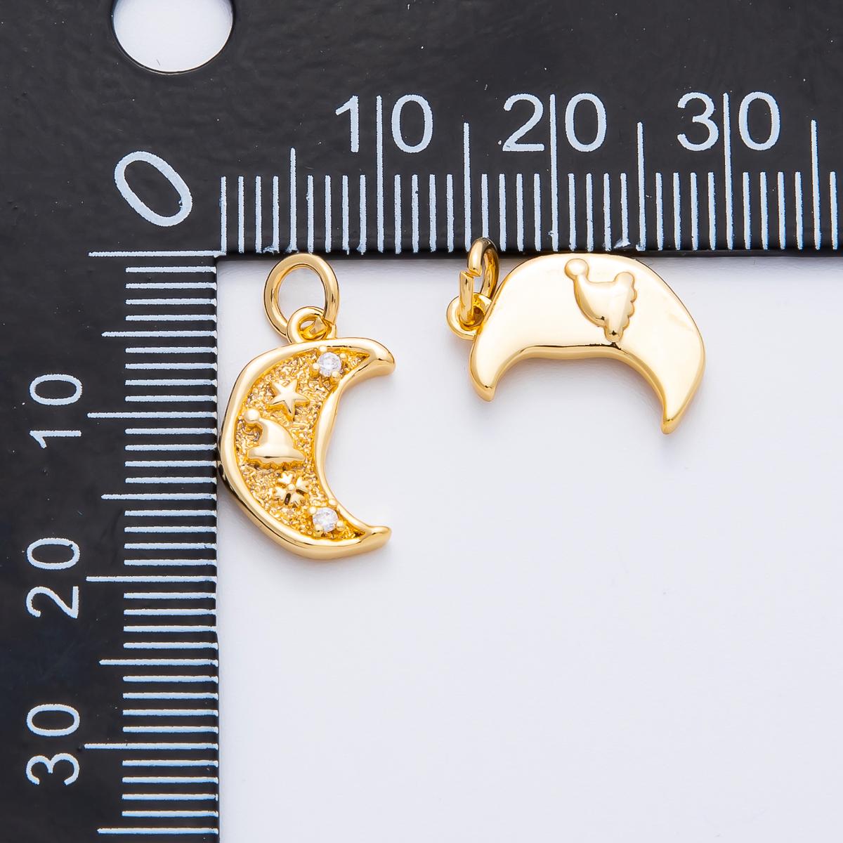 18K Gold Filled 18mm CZ Hat Star Celestial Crescent Moon Charm in Gold & Silver | AF1359