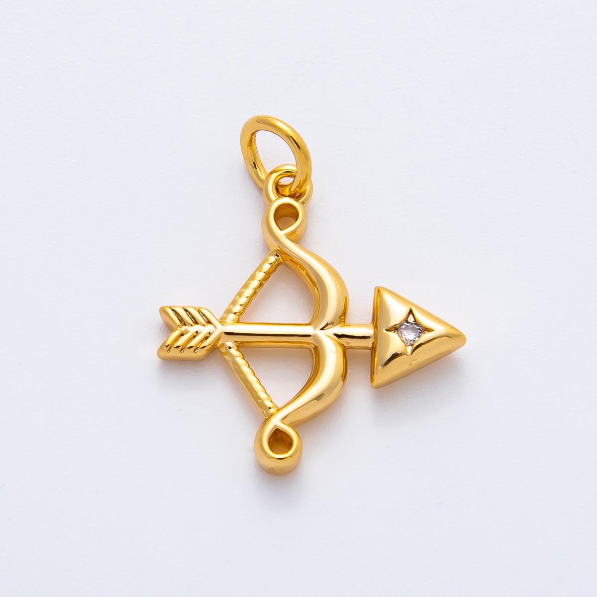 18K Gold Filled 22mm Round CZ Archery Bow Arrow Charm in Gold & Silver | AF1360