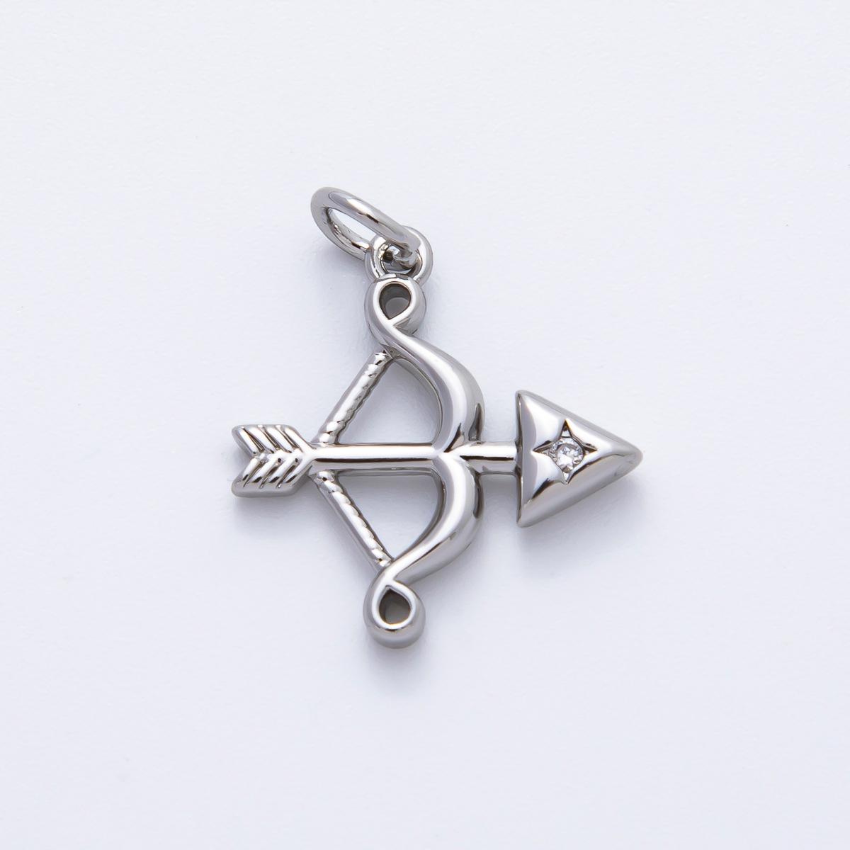 18K Gold Filled 22mm Round CZ Archery Bow Arrow Charm in Gold & Silver | AF1360