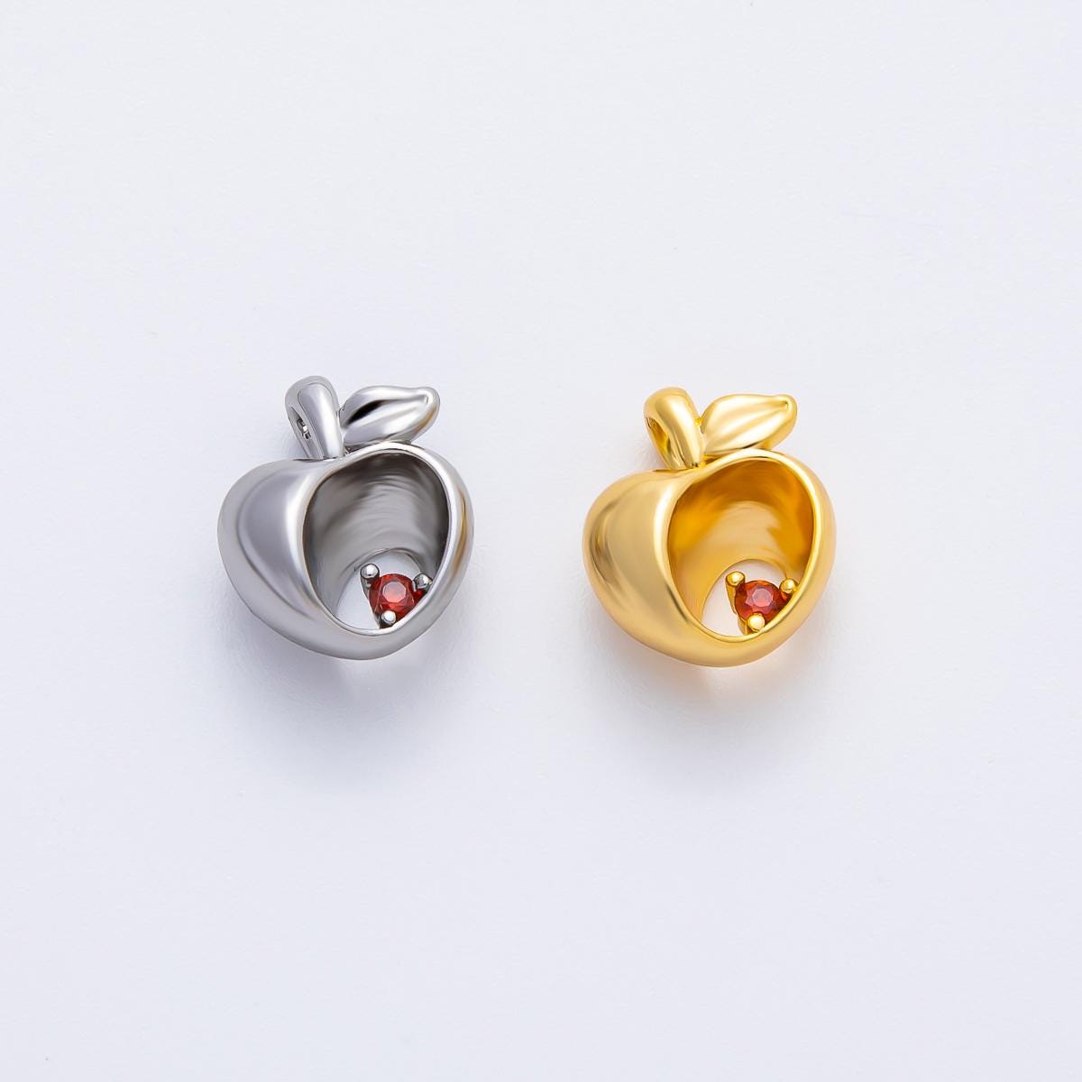 18K Gold Filled 12mm Red CZ Apple Fruit Charm in Gold & Silver | AF1361