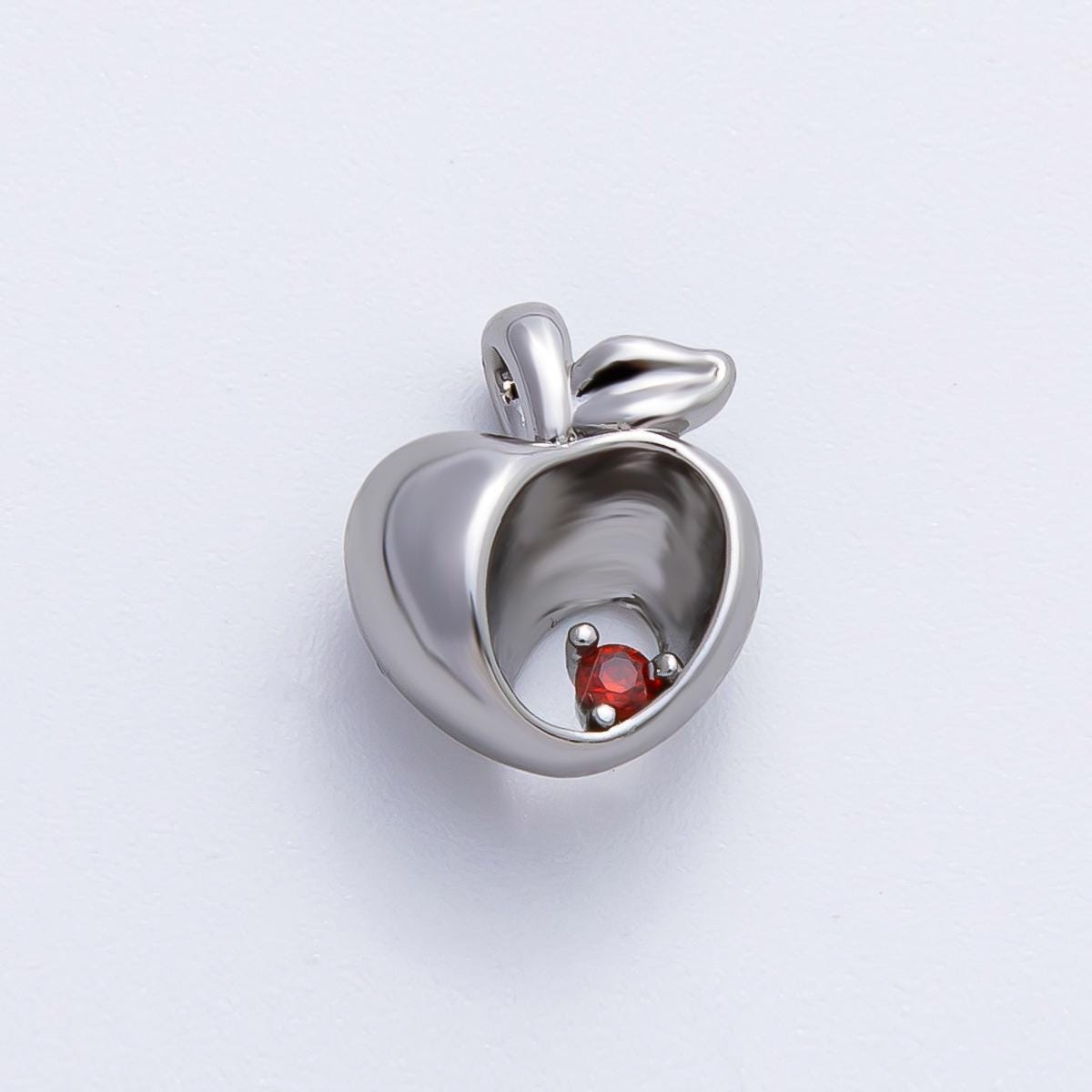 18K Gold Filled 12mm Red CZ Apple Fruit Charm in Gold & Silver | AF1361