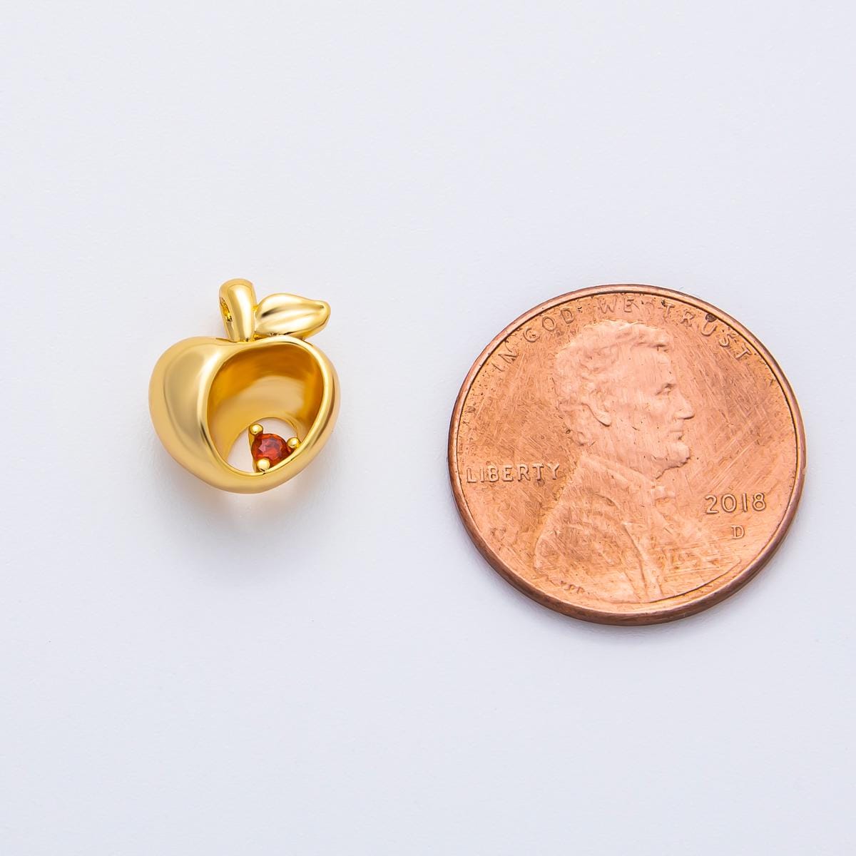 18K Gold Filled 12mm Red CZ Apple Fruit Charm in Gold & Silver | AF1361