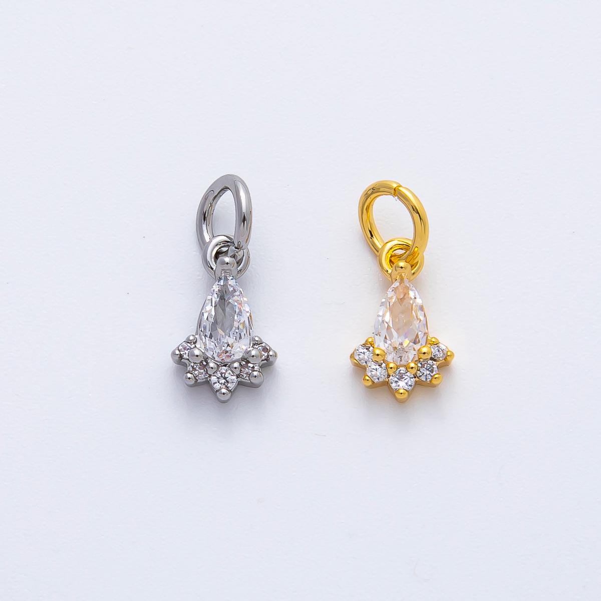 18K Gold Filled 13mm Teardrop Cluster Clear CZ Mini Charm in Gold & Silver | AF1365