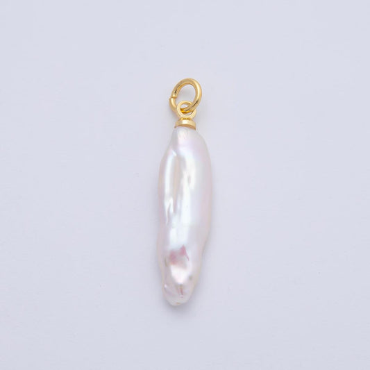 Freeform 18k gold filled 32mm shell pearl long stick pendant dangle charm for minimalist necklace jewelry component | AF-636