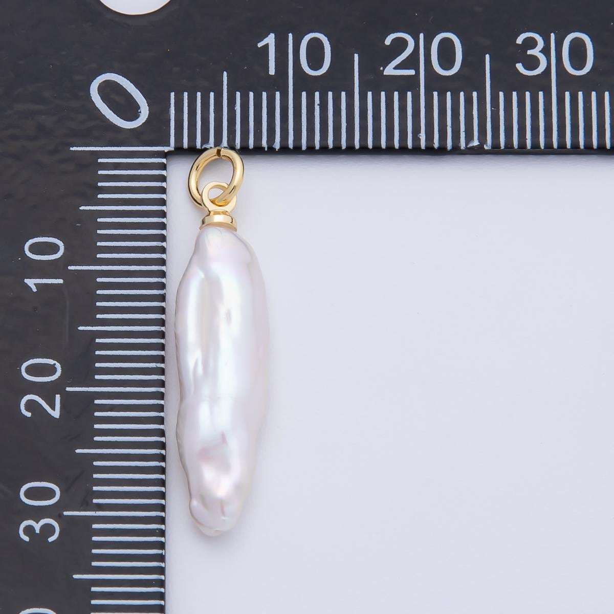 Freeform 18k gold filled 32mm shell pearl long stick pendant dangle charm for minimalist necklace jewelry component | AF-636