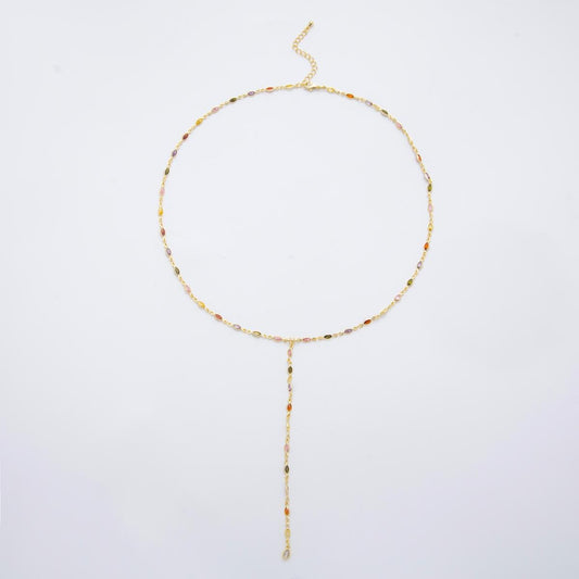 18K Gold Filled Lariat Necklace, Y Necklace, Clear, Multi Color CZ Necklace, Minimalist Jewelry Long Gold Necklace 19.5 inch WA-3794