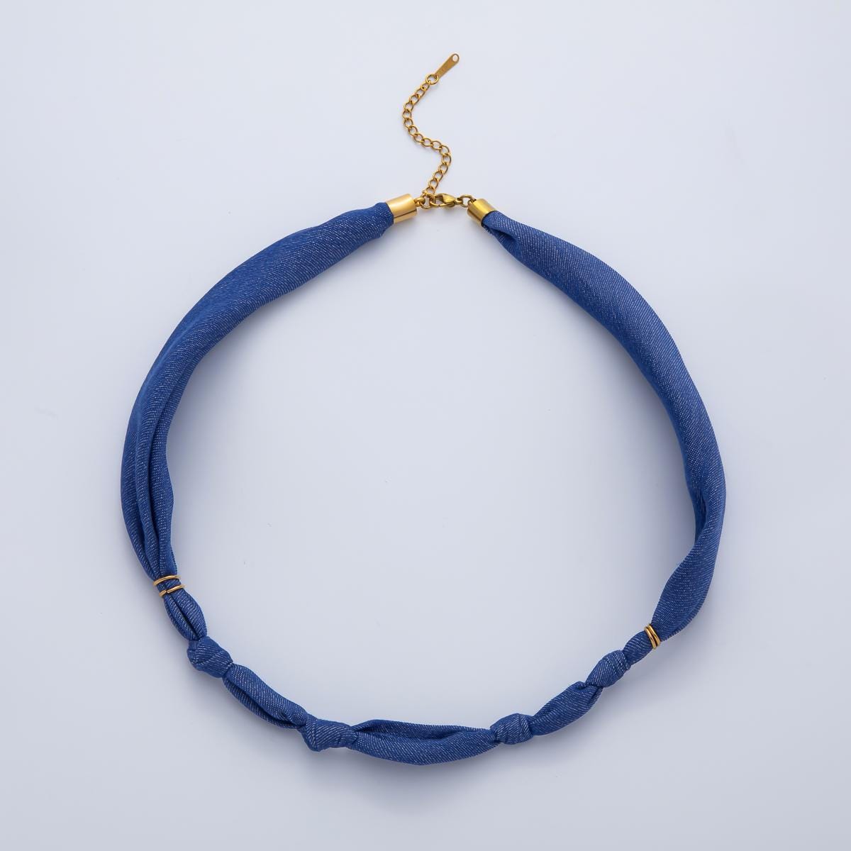 Denim Jeans Fabric Scarf Necklace 18 inch Make your own Scarf Necklace Charm Jewelry Supply with PVD Gold Stainless Clasp WA-1170