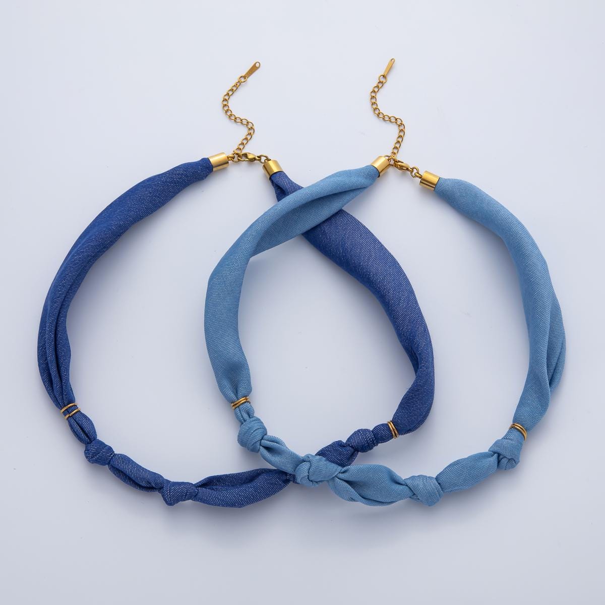 Denim Jeans Fabric Scarf Necklace 18 inch Make your own Scarf Necklace Charm Jewelry Supply with PVD Gold Stainless Clasp WA-1170