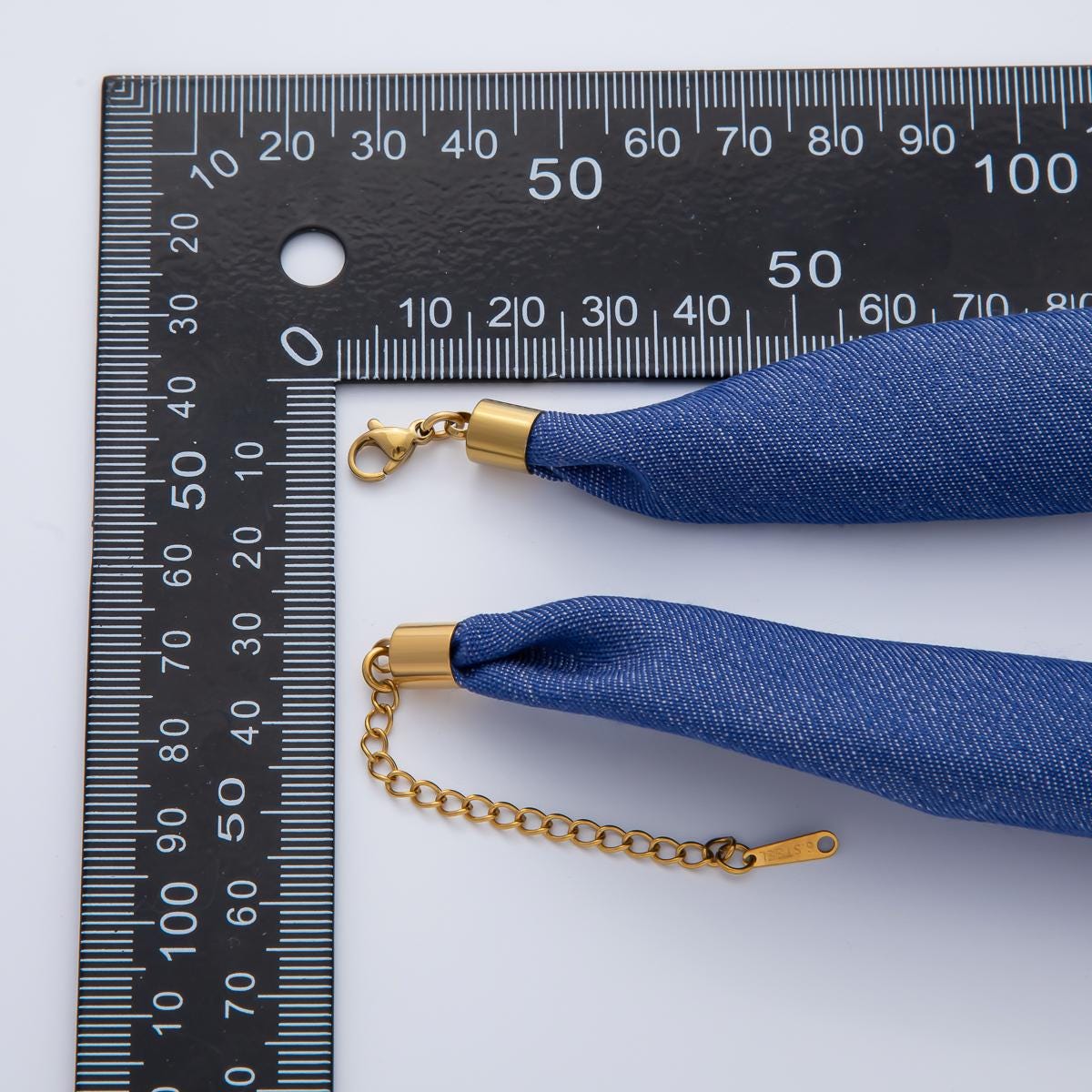 Denim Jeans Fabric Scarf Necklace 18 inch Make your own Scarf Necklace Charm Jewelry Supply with PVD Gold Stainless Clasp WA-1170