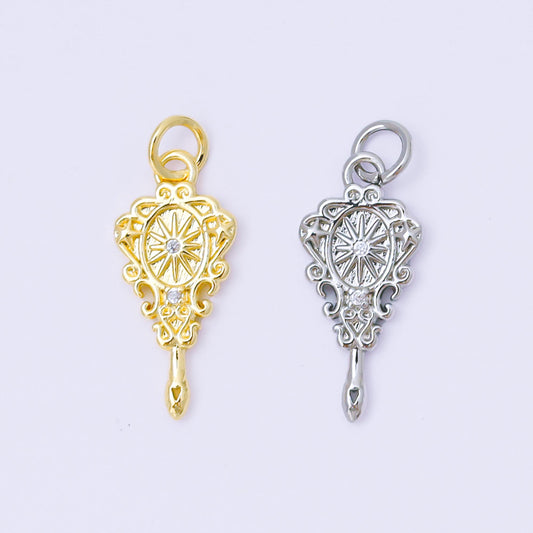 24K Gold Filled 20mm Twin Round CZ Hand Mirror Fantasy Charm in Gold & Silver | AF1252