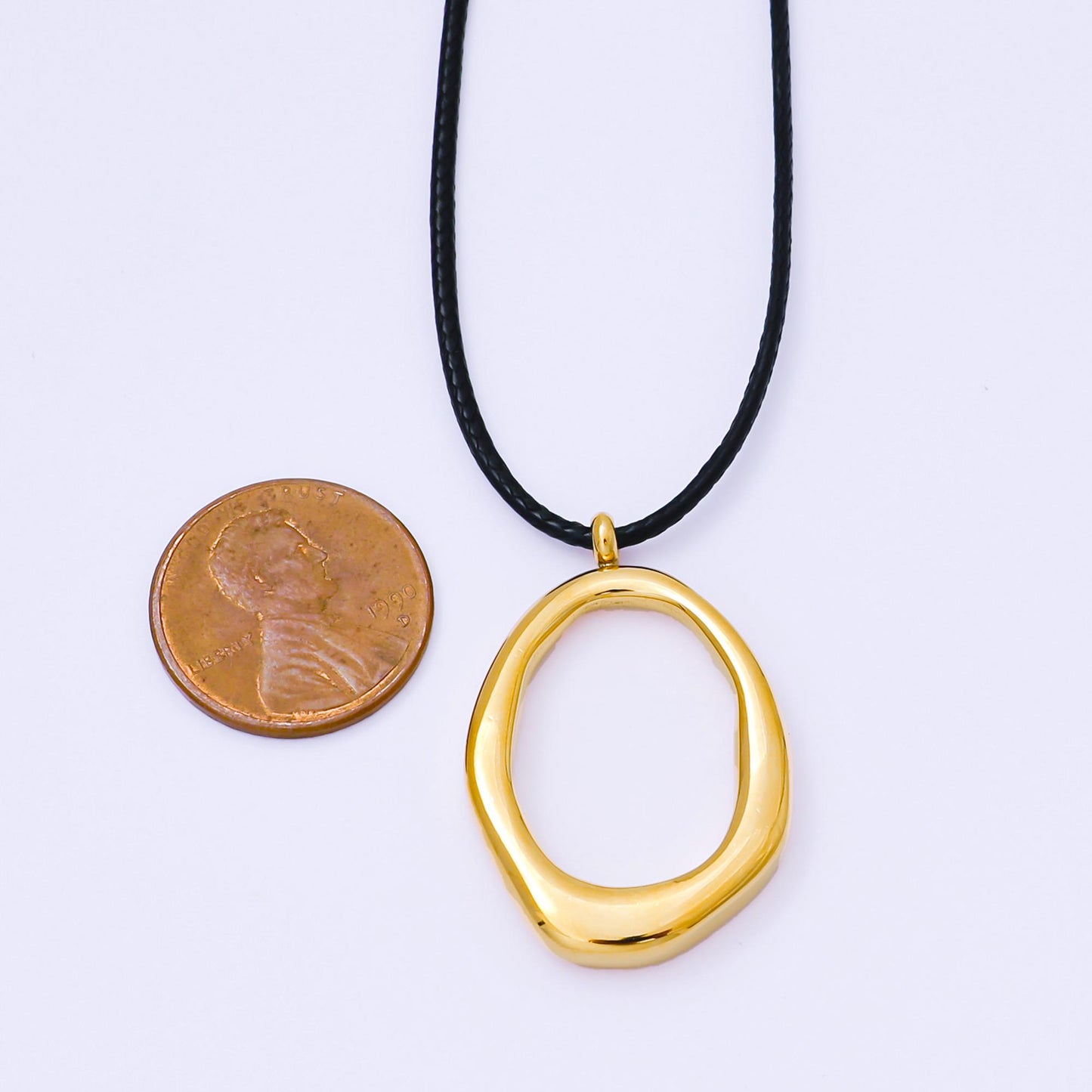 Gold Stainless Steel 1.6mm Freeform Oblong Leather Chain 16 Inch Necklace with Extender | WA-1377