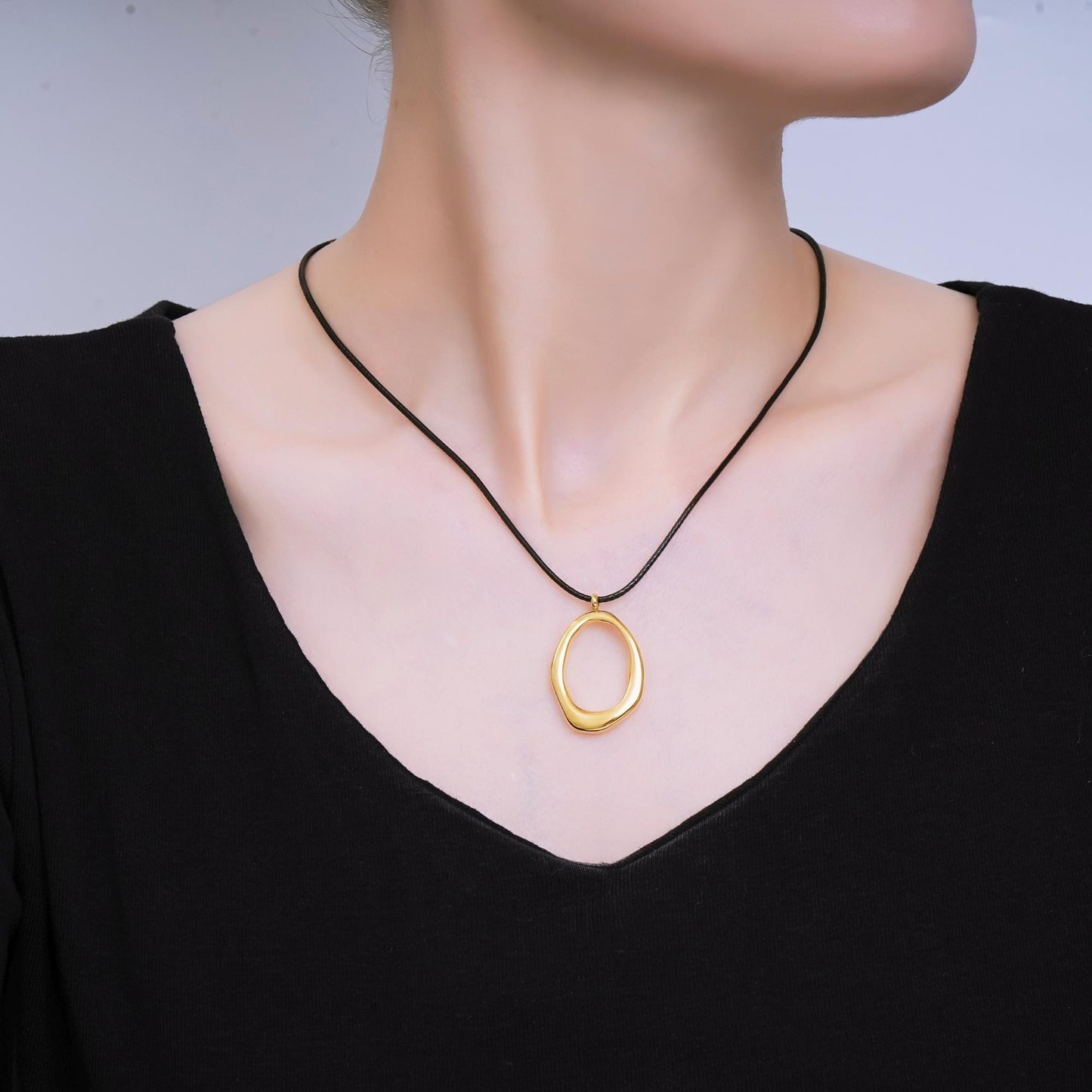 Gold Stainless Steel 1.6mm Freeform Oblong Leather Chain 16 Inch Necklace with Extender | WA-1377