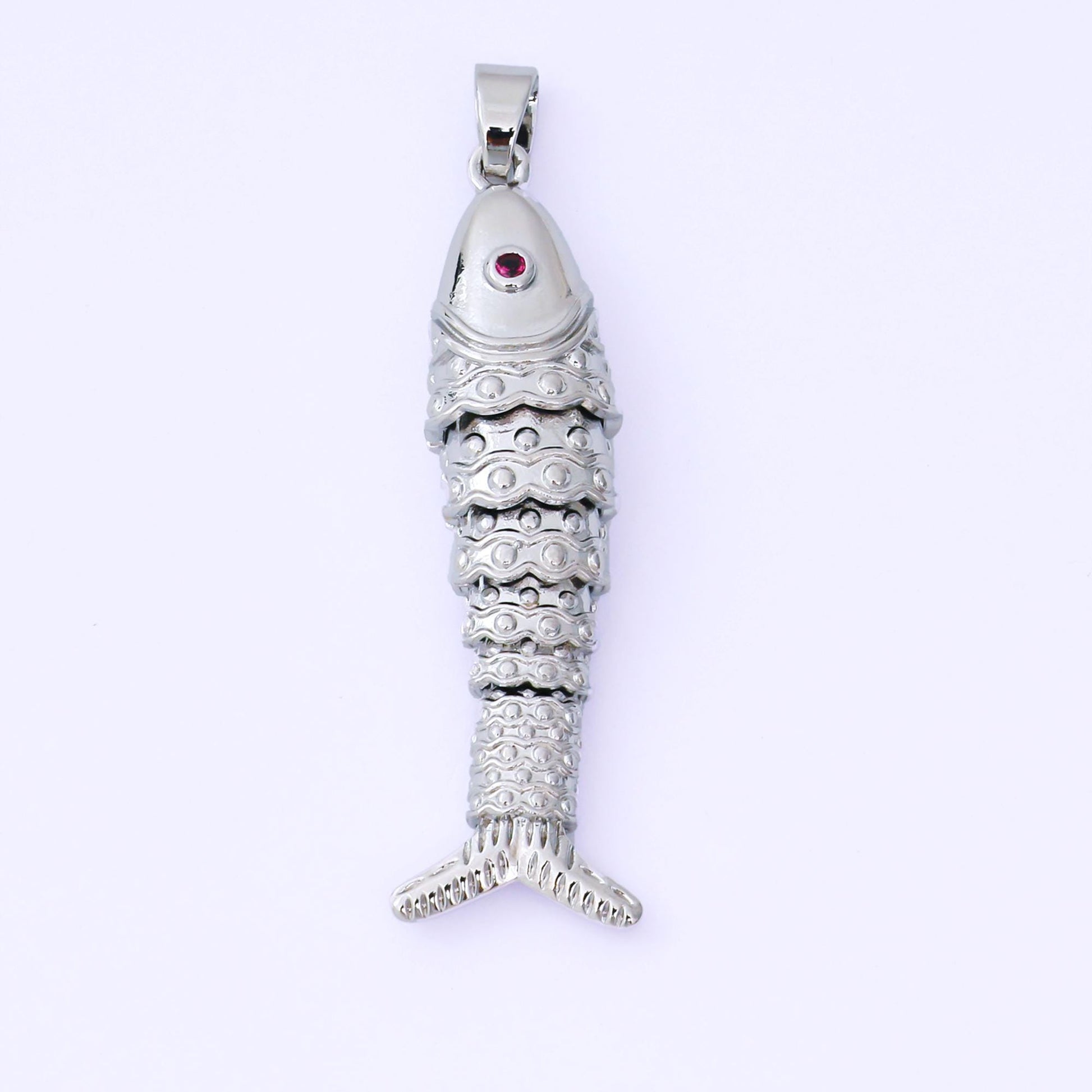 24K Gold Filled 43mm Fuchsia CZ Dotted Sardine Fish Multidimensional Charm in Gold & Silver | AA1620