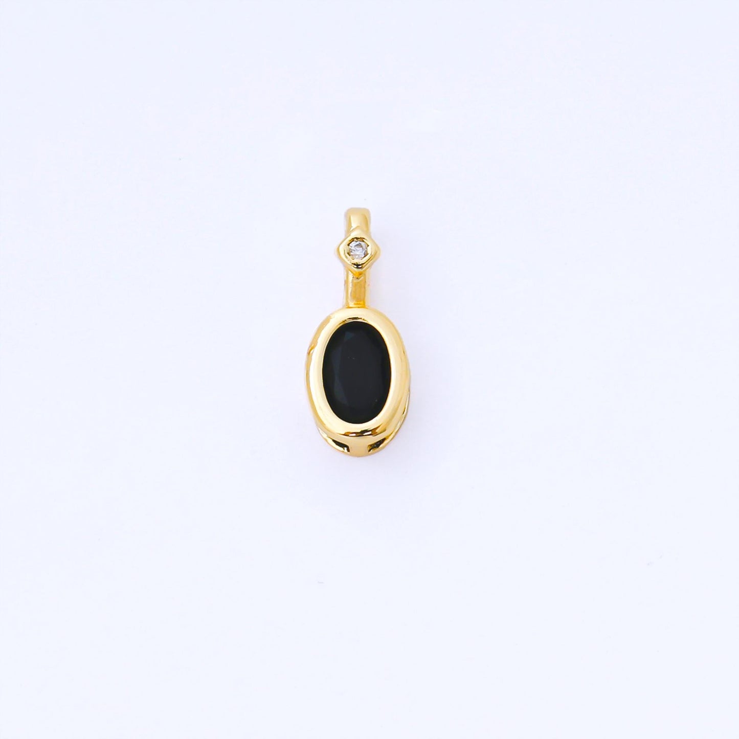 Tiny 24K Gold Filled 13.6mm Green, Black, Blue, Pink CZ Bezel Outline Oval Pendant | AA1636