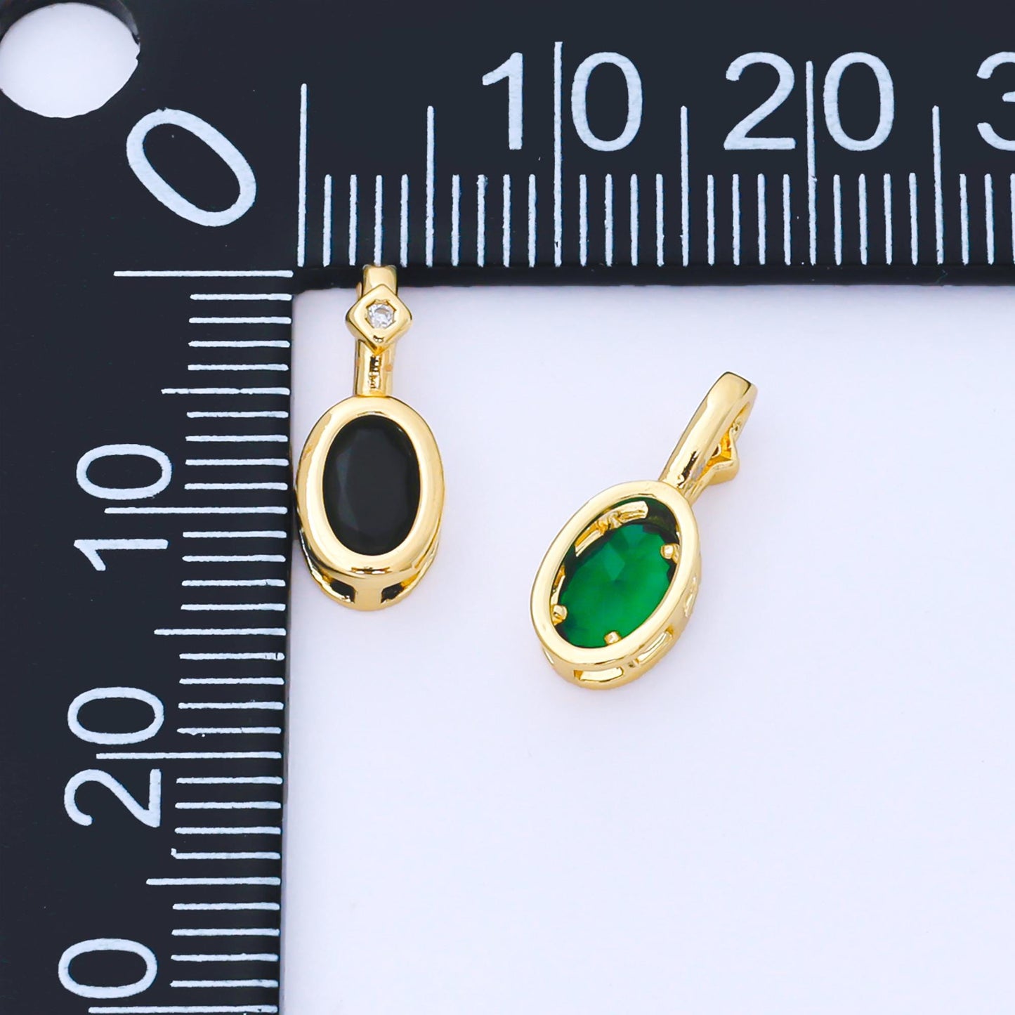 Tiny 24K Gold Filled 13.6mm Green, Black, Blue, Pink CZ Bezel Outline Oval Pendant | AA1636
