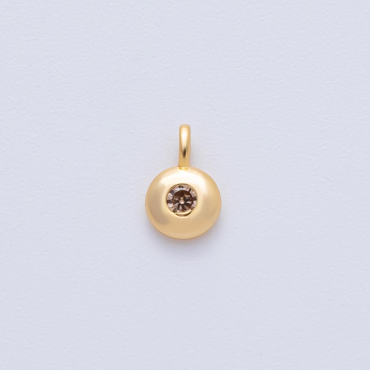 18K Gold Filled 8.5mm Brown, Red, Green CZ Round Accent Dainty Flush Setting Disc Drop Charm | AF1153 ~ AF1158