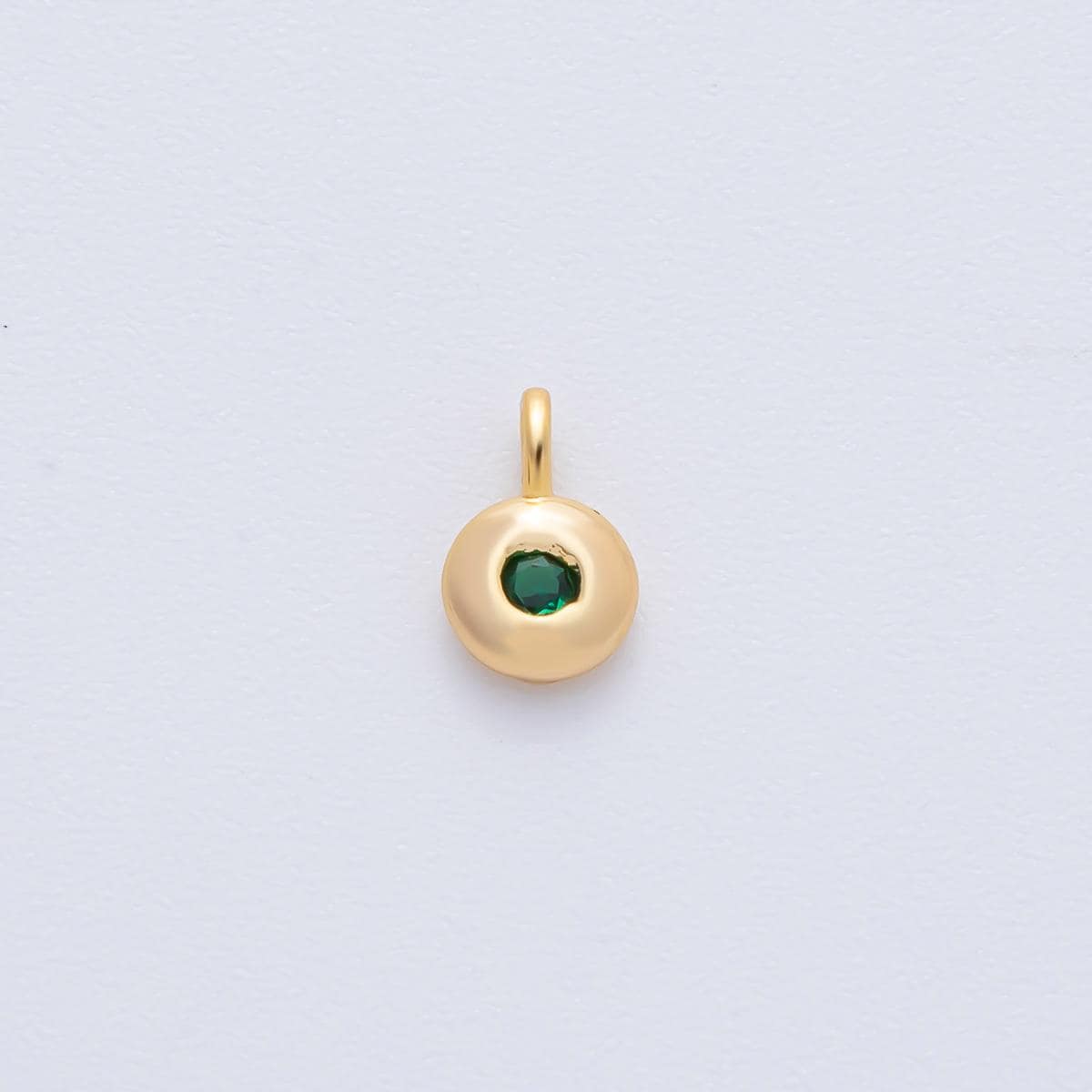 18K Gold Filled 8.5mm Brown, Red, Green CZ Round Accent Dainty Flush Setting Disc Drop Charm | AF1153 ~ AF1158