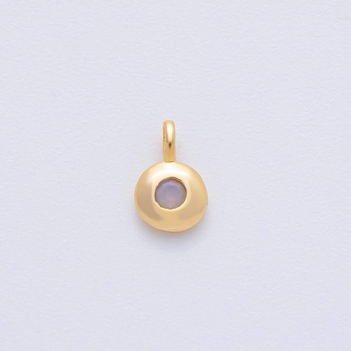 18K Gold Filled 8.5mm Brown, Red, Green CZ Round Accent Dainty Flush Setting Disc Drop Charm | AF1153 ~ AF1158