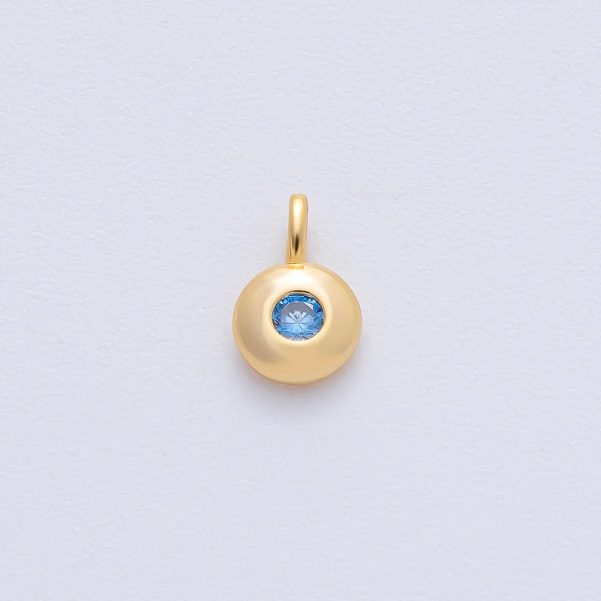 18K Gold Filled 8.5mm Brown, Red, Green CZ Round Accent Dainty Flush Setting Disc Drop Charm | AF1153 ~ AF1158