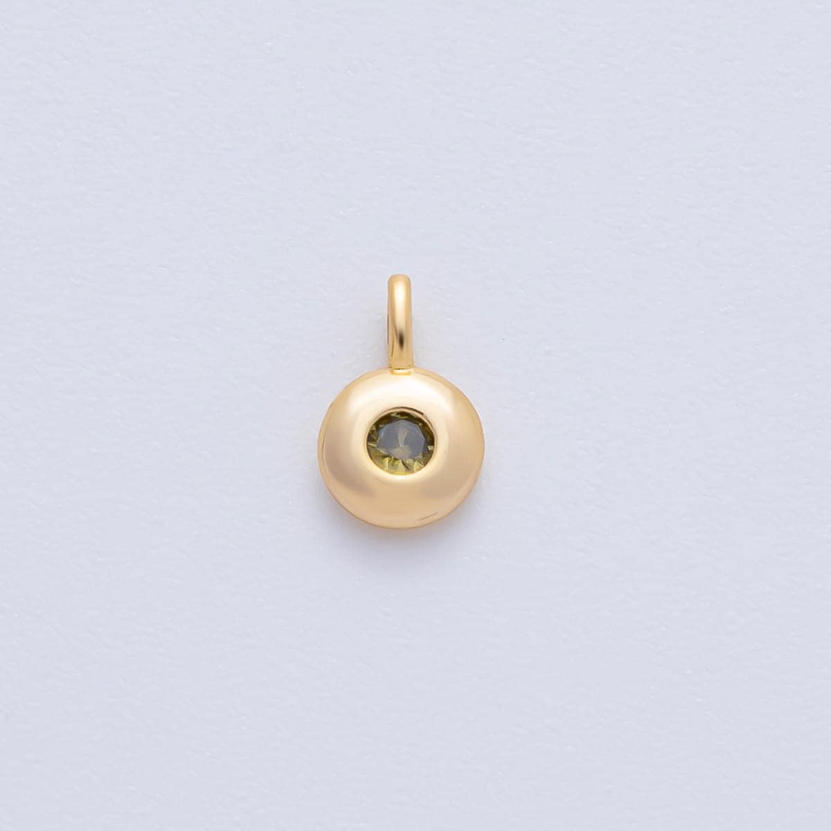 18K Gold Filled 8.5mm Brown, Red, Green CZ Round Accent Dainty Flush Setting Disc Drop Charm | AF1153 ~ AF1158