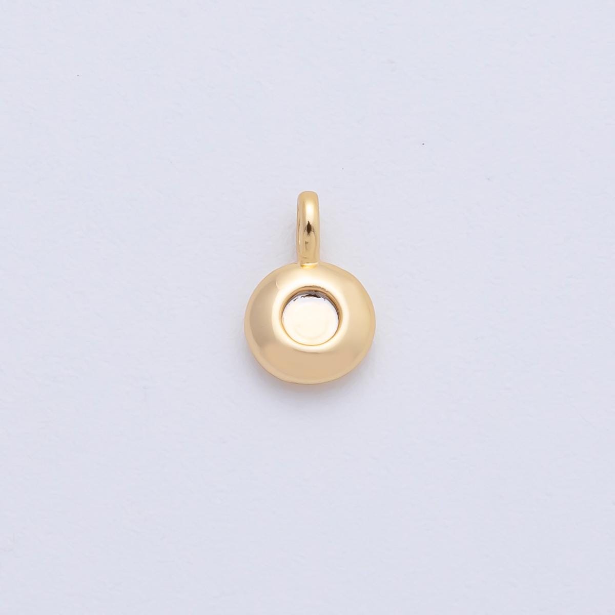 18K Gold Filled 8.5mm Brown, Red, Green CZ Round Accent Dainty Flush Setting Disc Drop Charm | AF1153 ~ AF1158