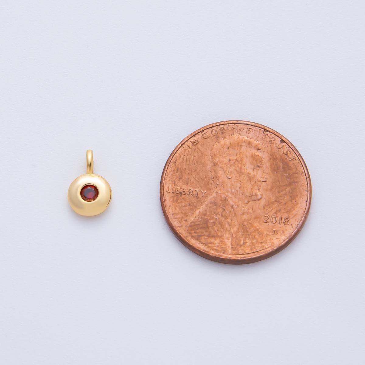 18K Gold Filled 8.5mm Brown, Red, Green CZ Round Accent Dainty Flush Setting Disc Drop Charm | AF1153 ~ AF1158