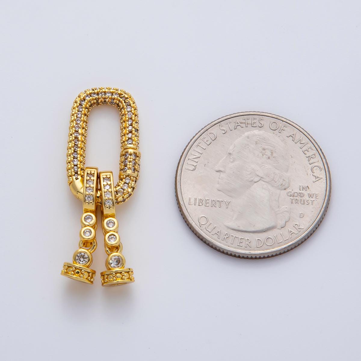 Cubic Zirconia Gold Cord End Cap Clasps with Carabiner Charm Holder for Paracord Beaded Necklace Making Z-A1469