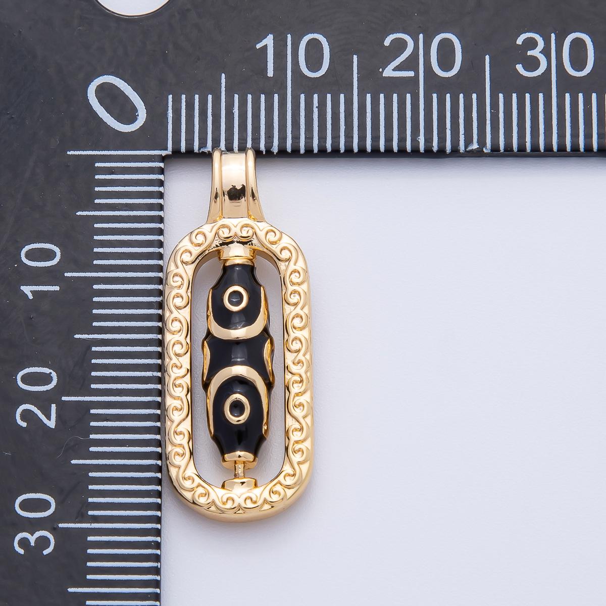 18K Gold Filled 29mm Black Hand-painted Enamel Tibetan Dzi Bead Drop Pendant | AF1145