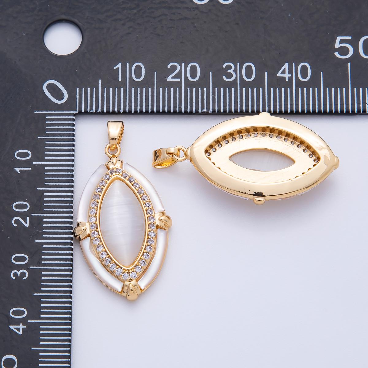 18K Gold Filled 34mm Micro Paved CZ Butterfly Shell Minimalist Oval Medallion Drop Pendant | AF1150