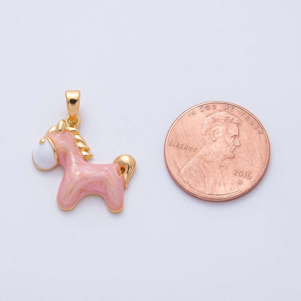 18K Gold Filled 23mm Purple, Pink Enamel Pony Horse Animals Pendant | AF1151 AF1152
