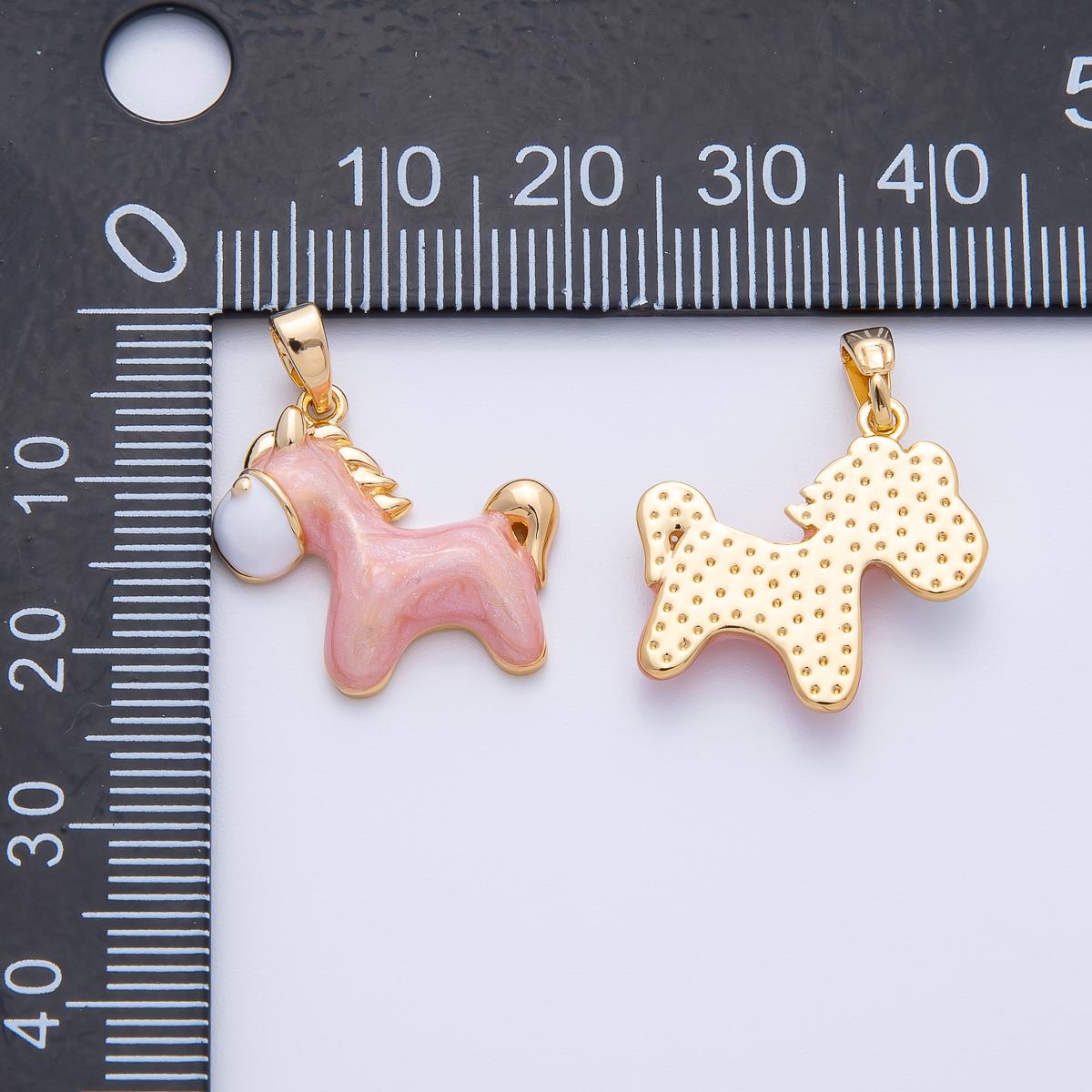 18K Gold Filled 23mm Purple, Pink Enamel Pony Horse Animals Pendant | AF1151 AF1152