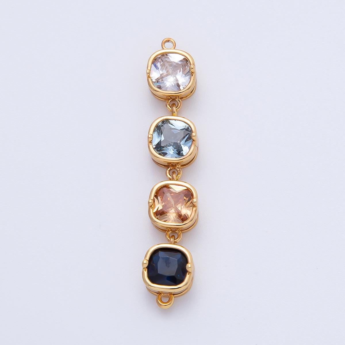 18K Gold Filled 41mm Multicolor Square CZ Bezel Connector | Y162