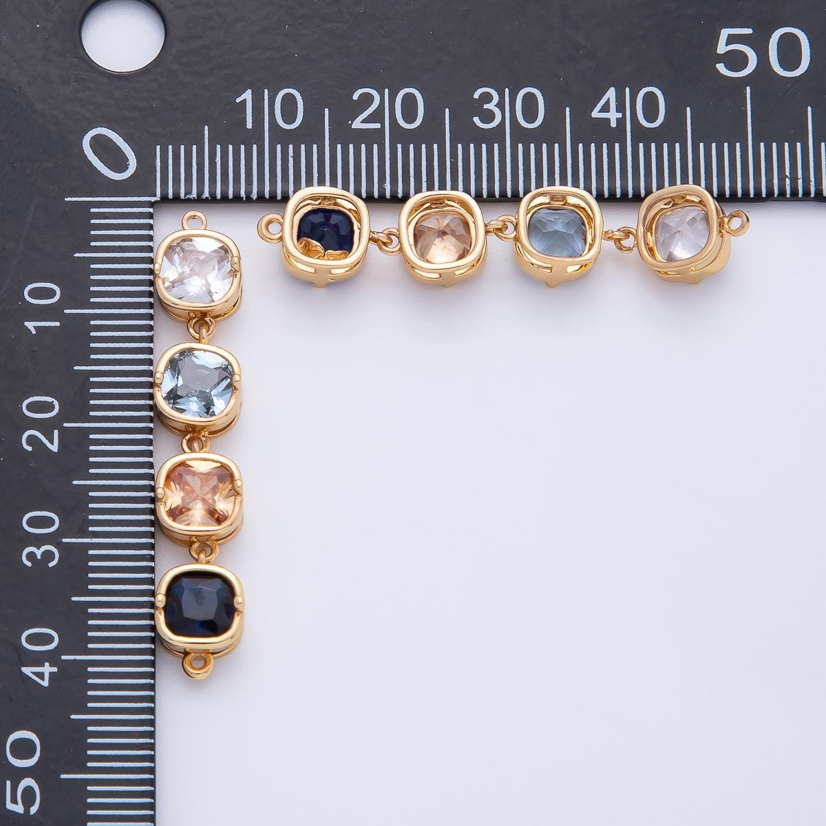 18K Gold Filled 41mm Multicolor Square CZ Bezel Connector | Y162
