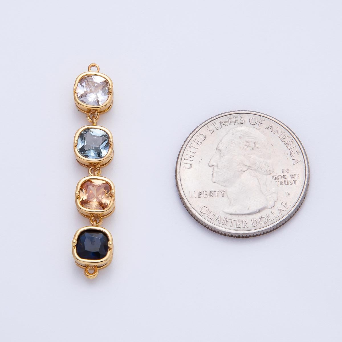 18K Gold Filled 41mm Multicolor Square CZ Bezel Connector | Y162