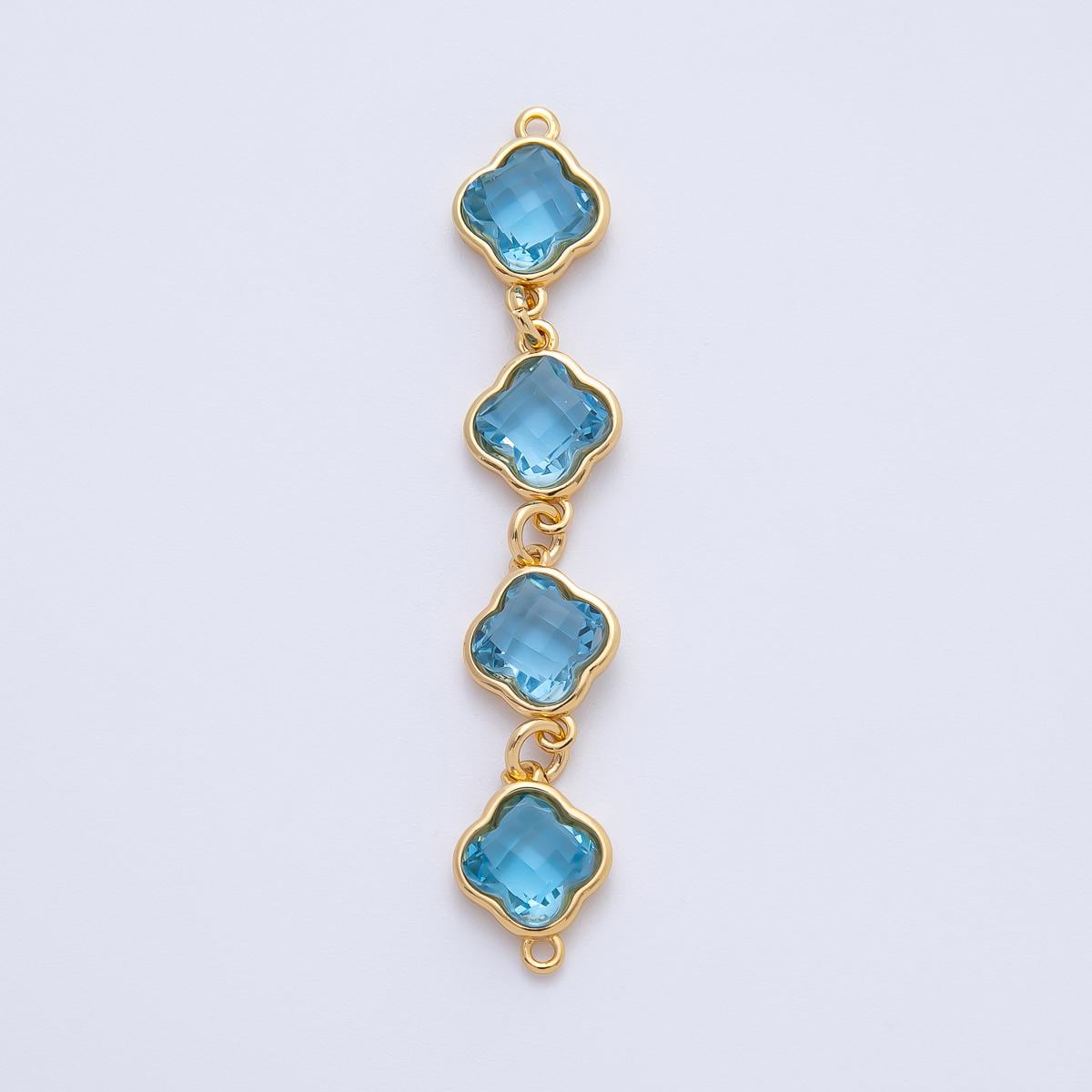 18K Gold Filled 49mm Blue, Brown, Champagne Clover CZ Linked Charm Connector | Y163 Y164