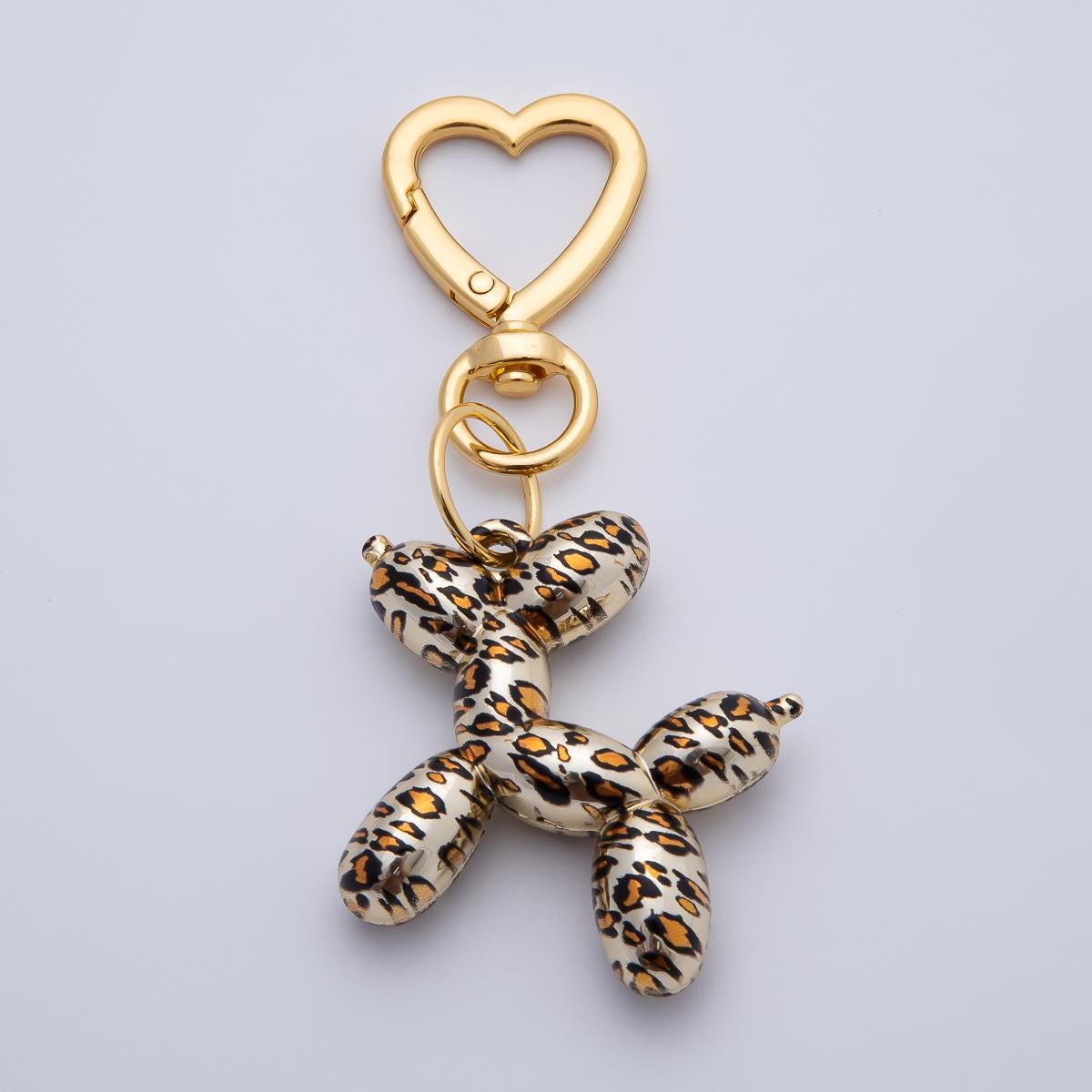 Gold Cheetah Balloon Animal Dog Heart Push Gate Keychain Accessories | WB-00186